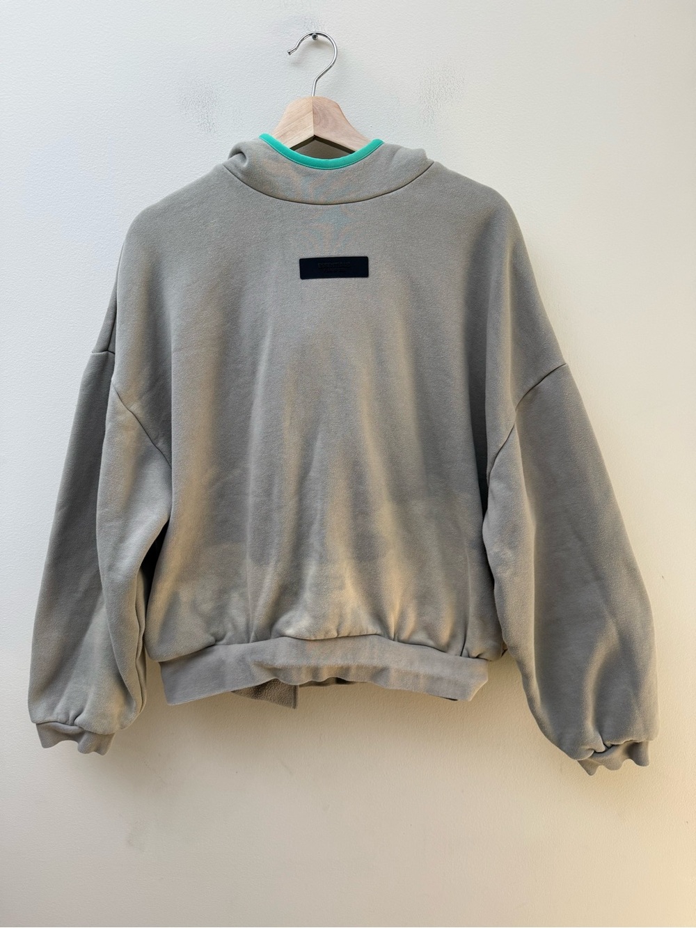 Fear of God Olive Gray Crew Sweatshirt with Teal Neck Trim